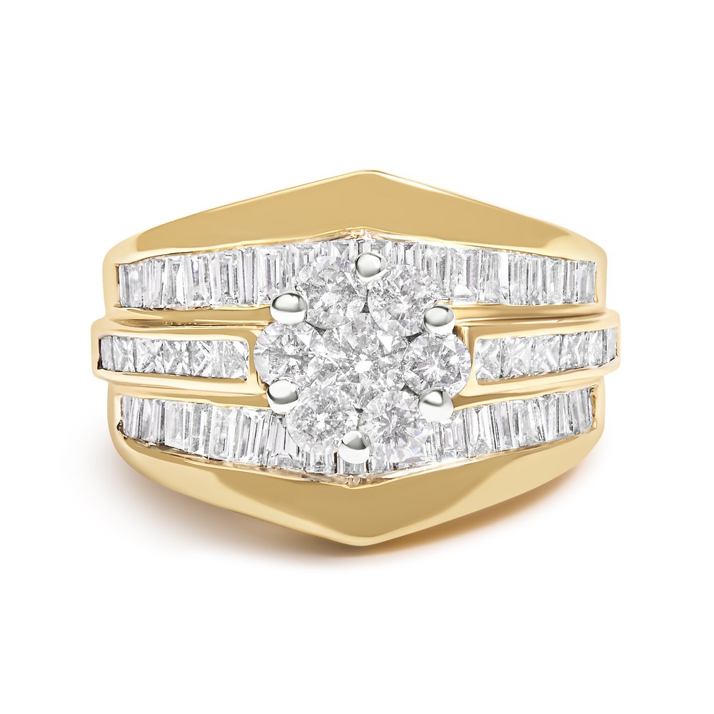14K Yellow Gold 2-1/3 Cttw Diamond Cluster Channel Set Chevron Shaped Band